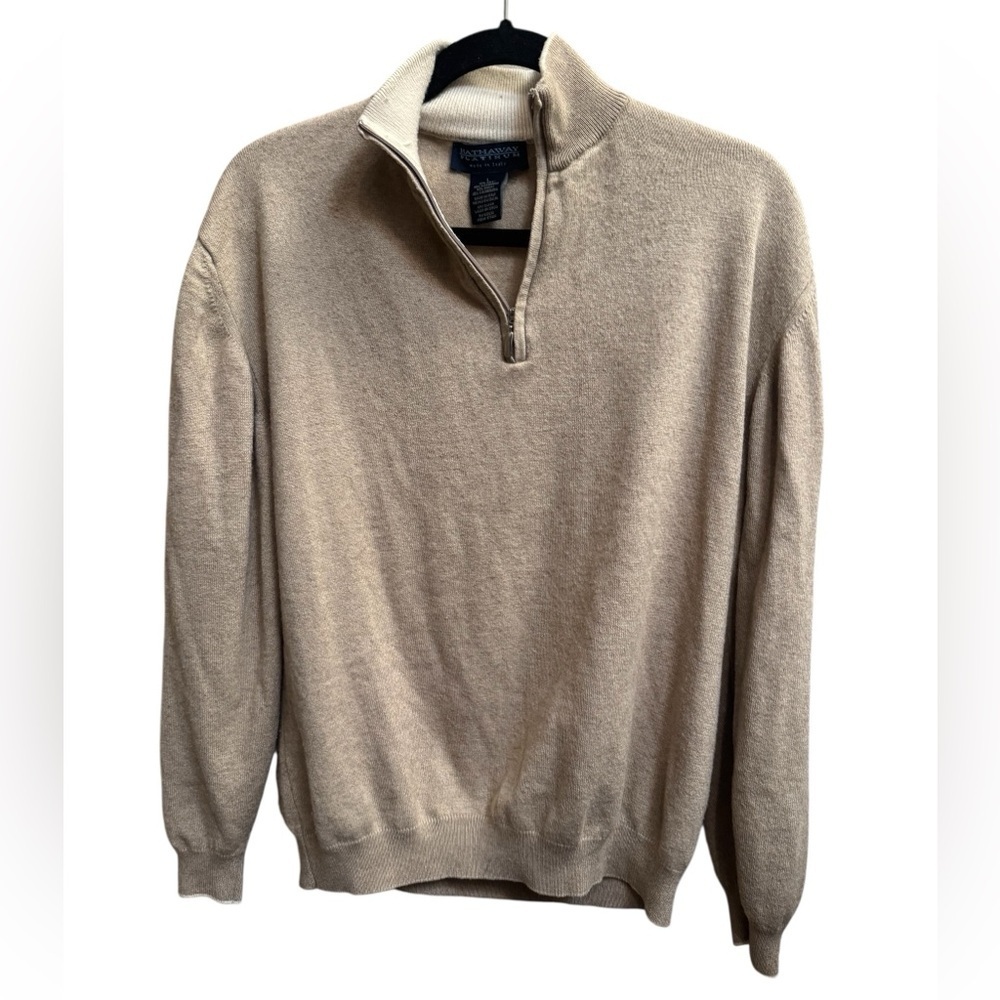 CASHMERE SILK HATHAWAY Men’s Quarter Zip Jacket Coat Size LG Tan Quiet Luxury